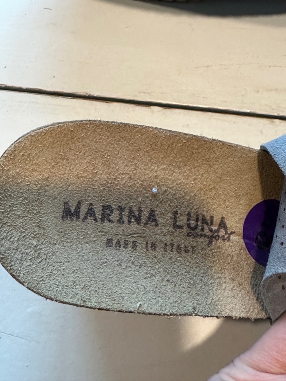 Marina Luna Gray Leather Perforated Peep-Toe Slingback Sandals - Picture 6 of 8